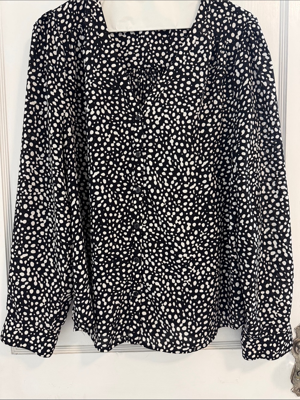 NYDJ Black Blouse with White Spot Print